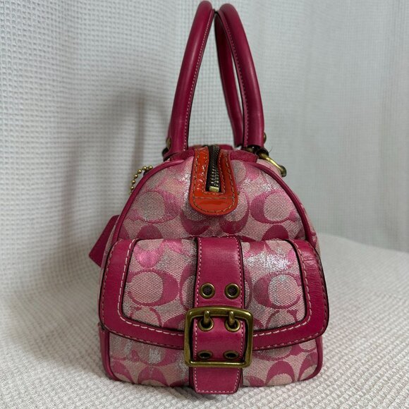 Vintage Coach Signature Pink Metallic Silver Splash Boston Satchel Bag Y2K 2186 - Picture 4 of 16